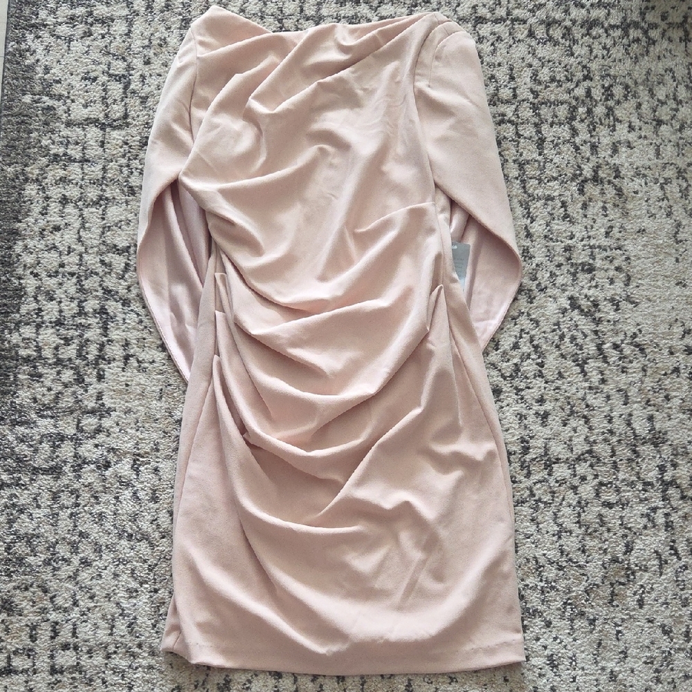 Betsy & Adam Blush Pink Midi Dress with Draped Back